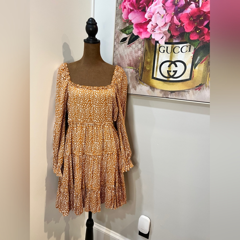 Altar’d State Rust Print Cutout Tiered Mini Dress